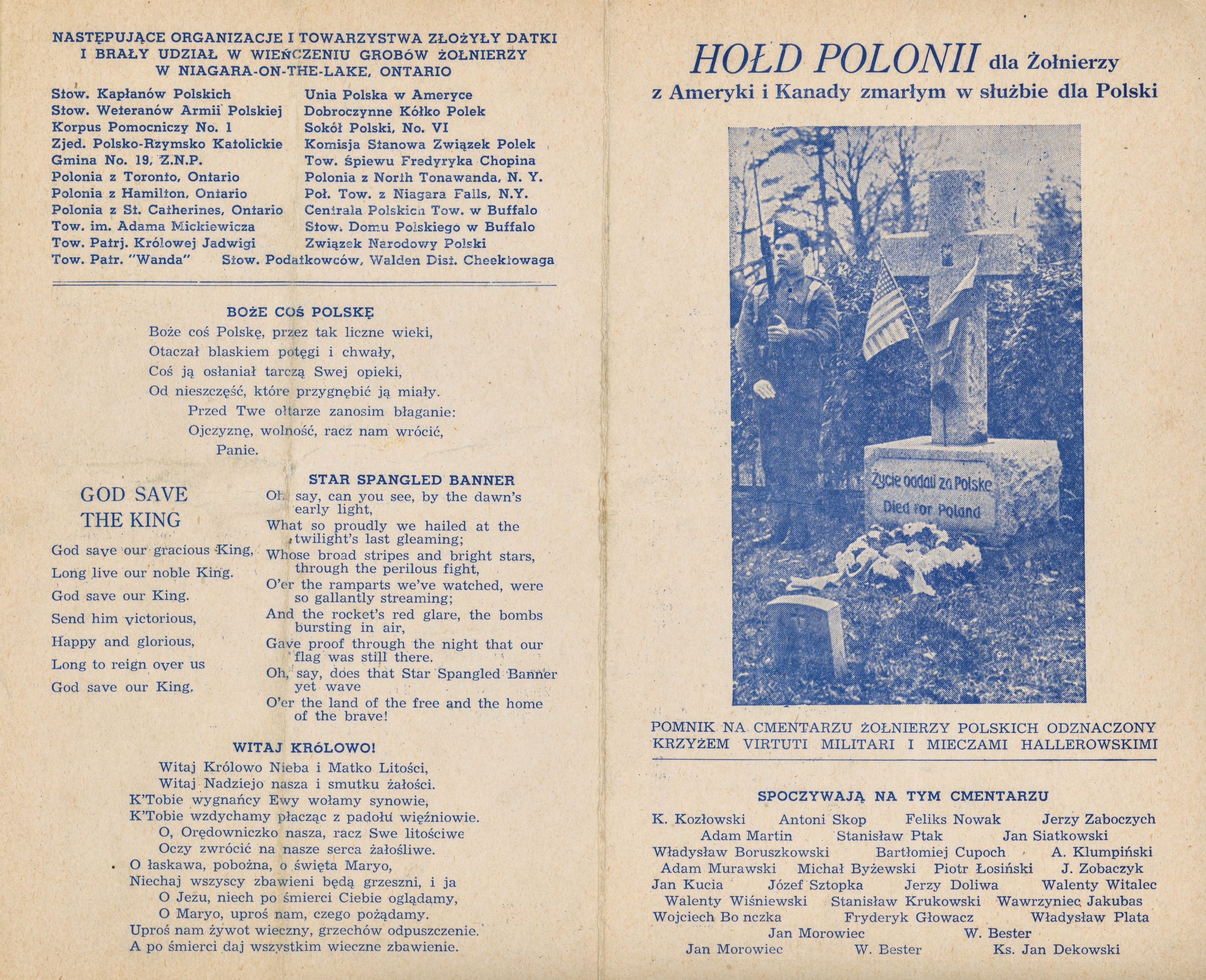 The Polish plot at St. Vincent de Paul, Niagara-on-the-Lake. Forty-one men died in camp, most in the influenza epidemic of 1918, and never sailed to France. The cross reads “Died for Poland.”