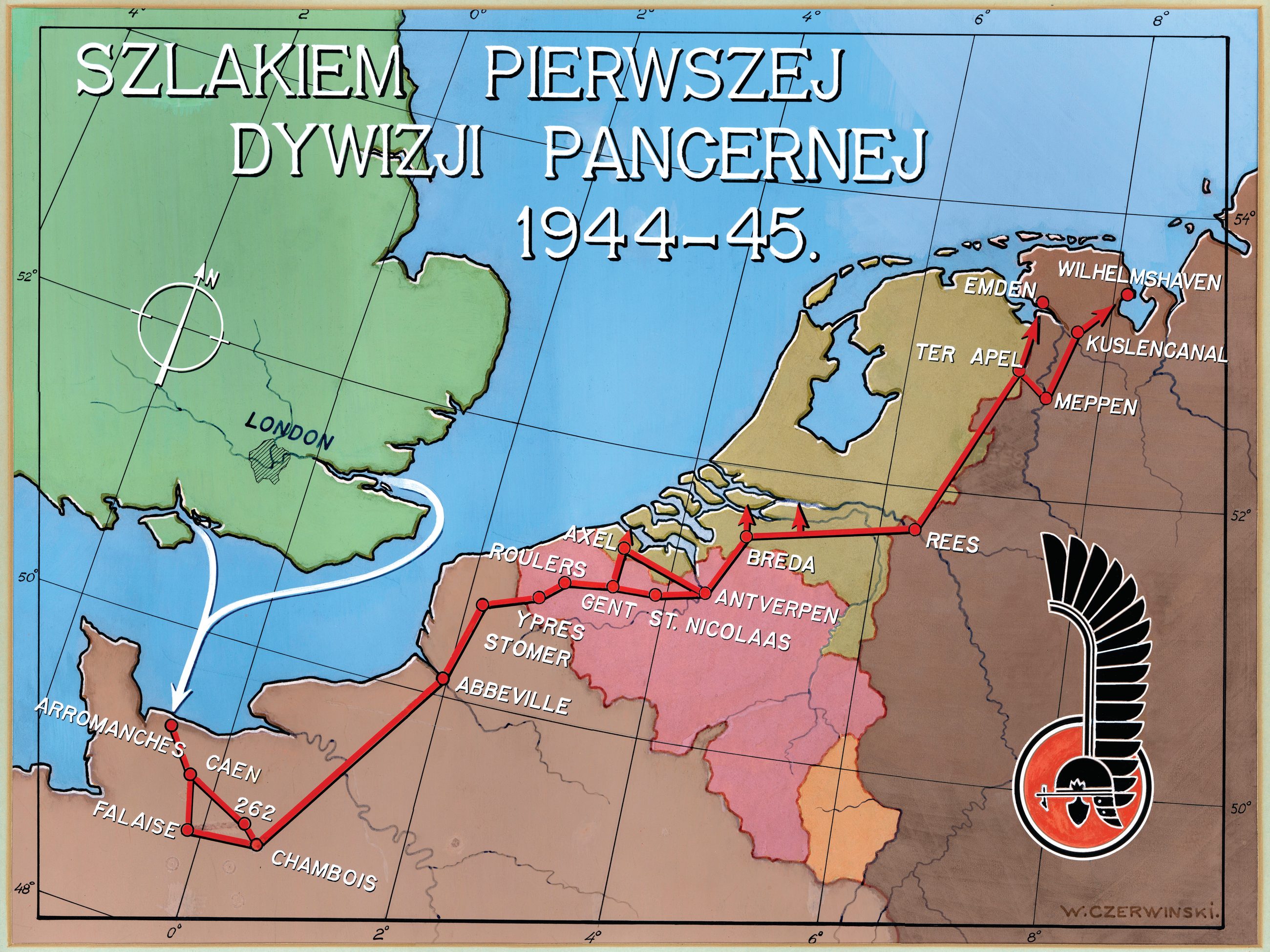 The map shown here is the work of engineer Wacław Czerwiński, a veteran of the struggle for Polish independence, and an outstanding Polish constructor who helped design the Avro Arrow supersonic fighter jet in Canada.