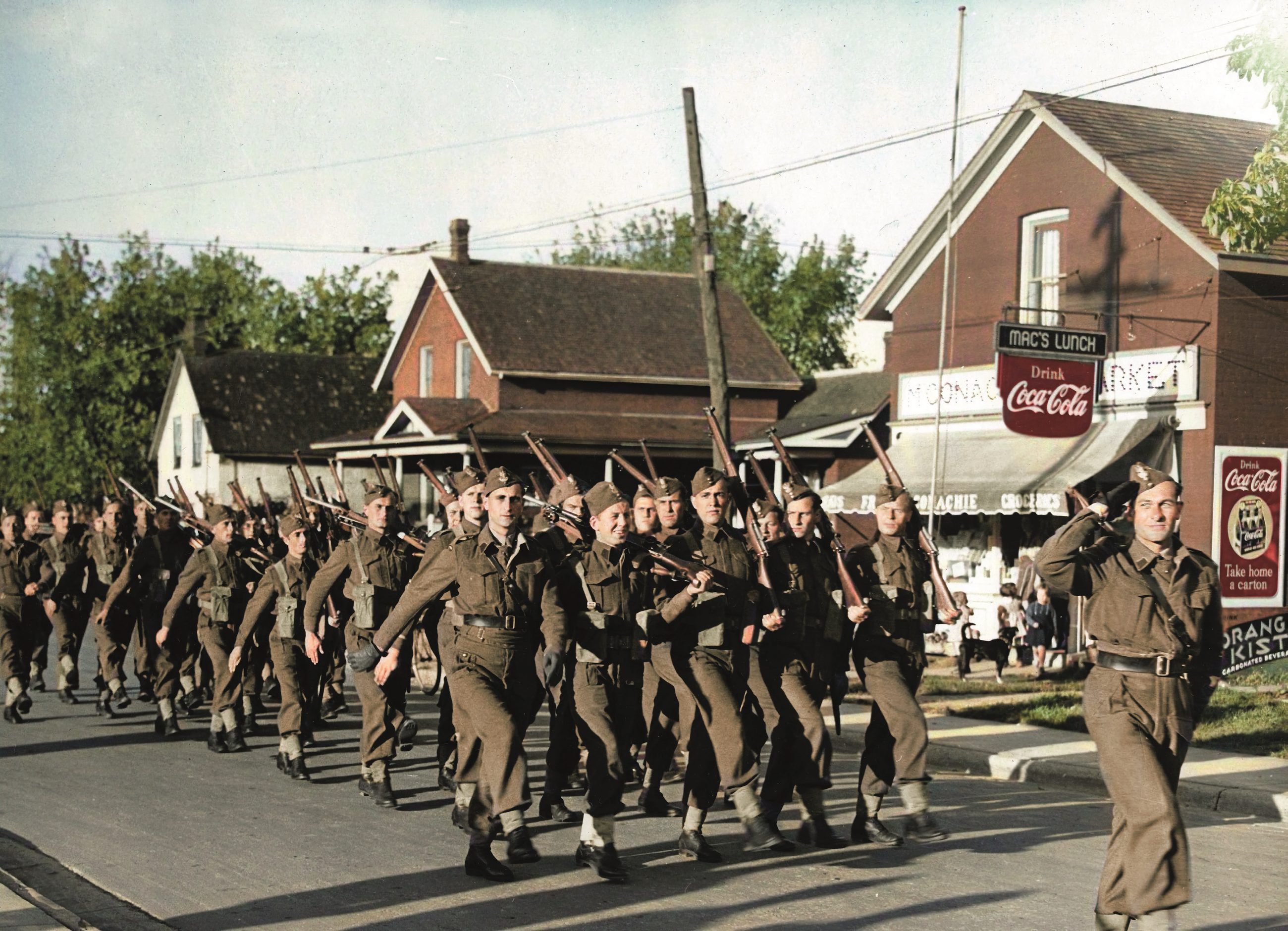 Volunteers at Camp Kościuszko, Owen Sound. Nine hundred and two men trained in a disused furniture factory, in a county where the census counted fifty-three Poles.